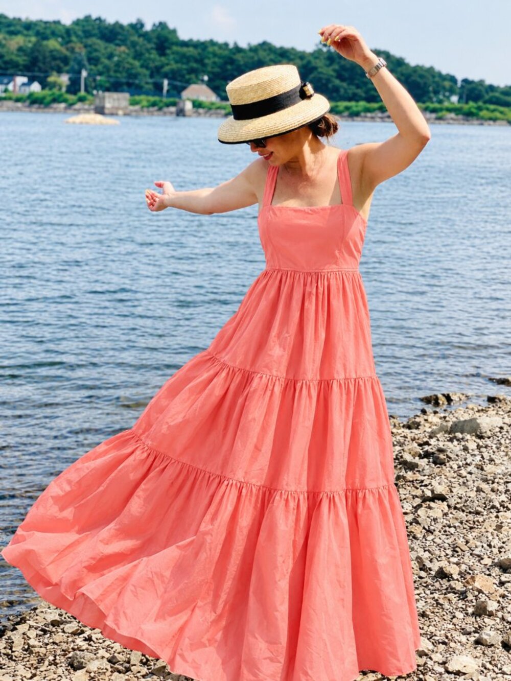 NWT J.Crew Tiered Maxi in Bright Pink Coral Taffeta Cross Strap Tank Dress 4